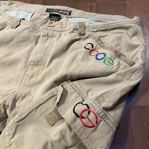 Coogi Australia Mens 40 Khaki Long Baggy Embroidered Cargo Shorts